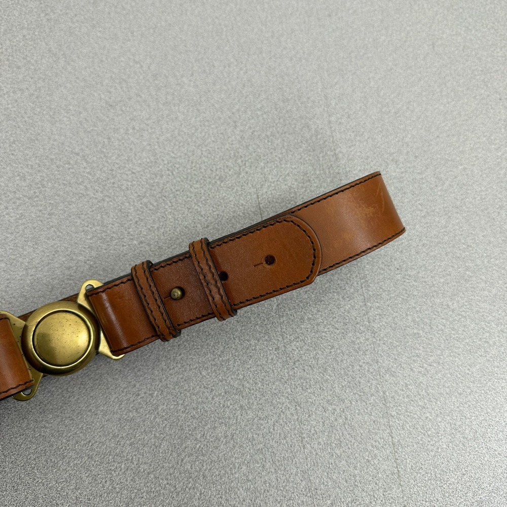 Banana Republic Belt Womens Small Brown Leather Brass Buckle Adjustable Preppy - Picture 3 of 10
